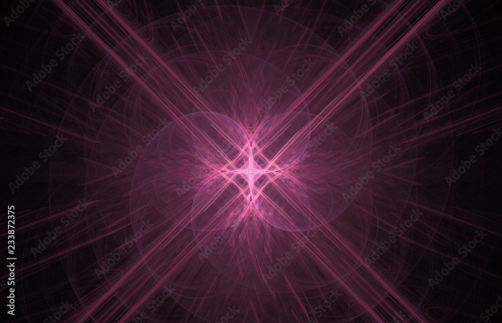 Purple abstract fractal pattern on black background. Fantasy fractal texture. Digital art. 3D rendering. Computer generated image.