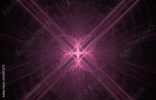 Purple abstract fractal pattern on black background. Fantasy fractal texture. Digital art. 3D rendering. Computer generated image.