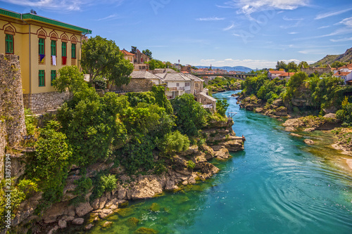 Mostar old town river view  Bosnia and Herzegovina