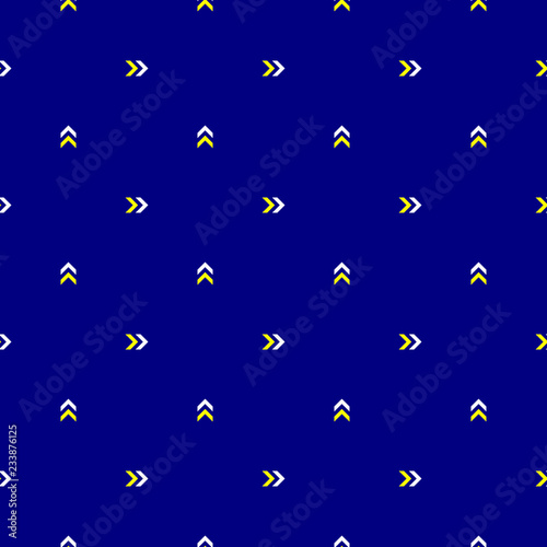 white and yellow small arrow seamless fabric pattern on dark blue background vector