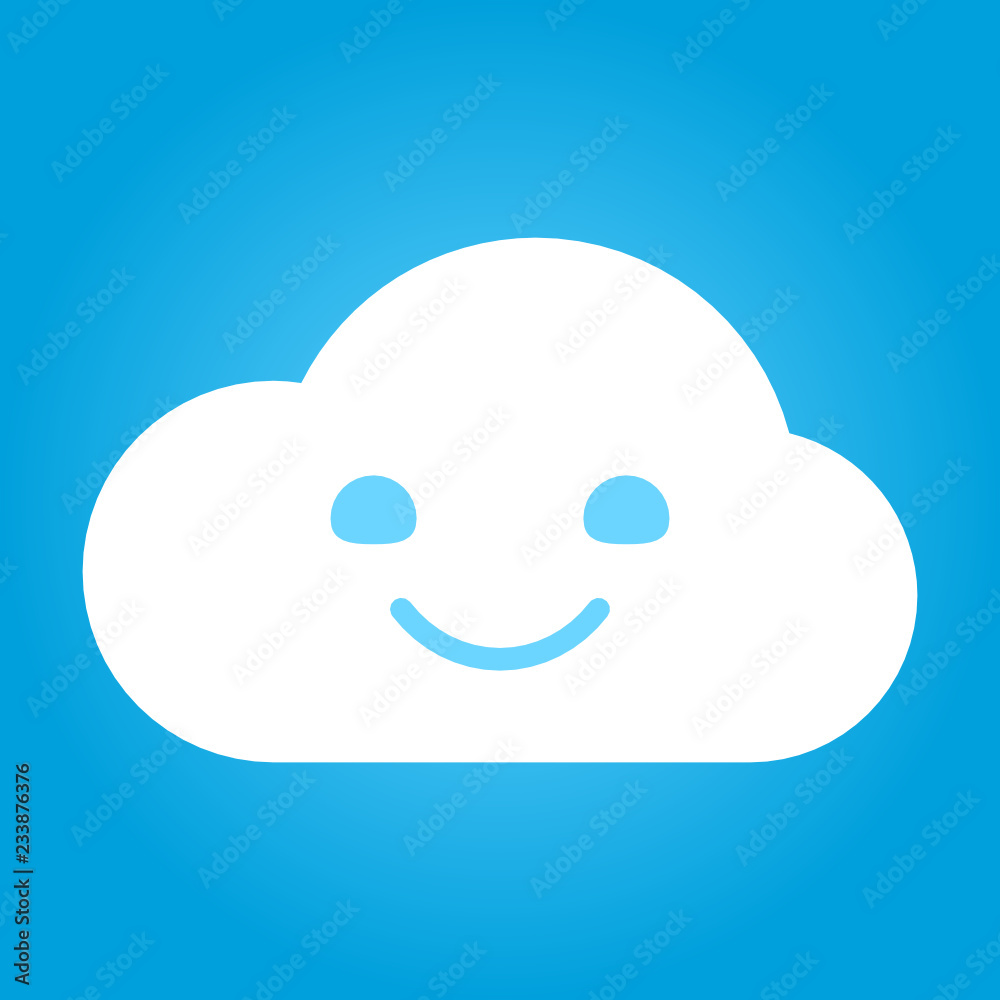 white smile cloud face on blue background illustration vector white smile cloud face on blue background illustration vector