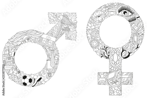 Symbol of Venus is a female gender and sign Mars is a male gender sign. Vector illustration