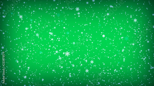 Falling Snowflakes on a Green Background. Christmas illustration
