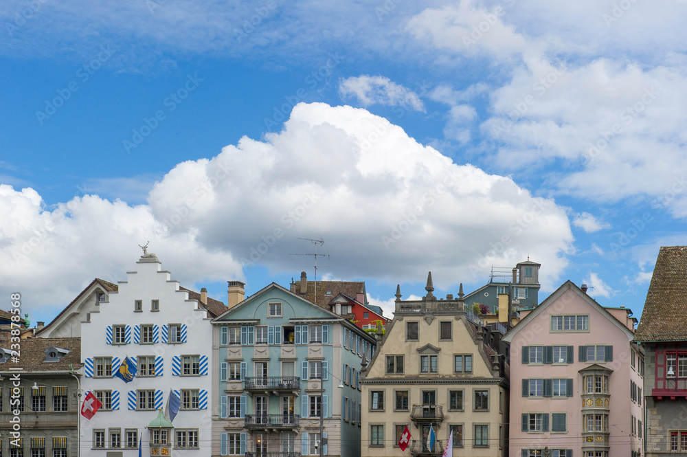 a row of colorful old houses in Zurich , Switzerland