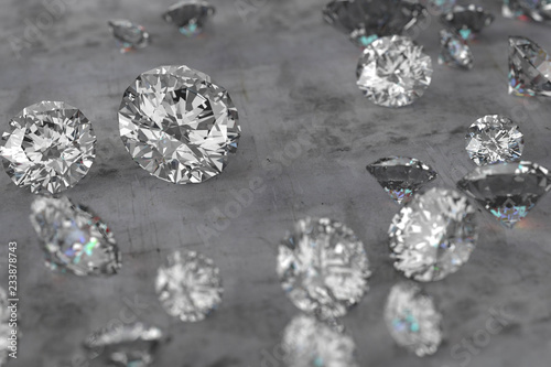 3D rendering Luxury diamonds on marble background