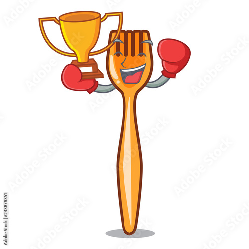 Boxing winner plastic fork on cartoon image funny