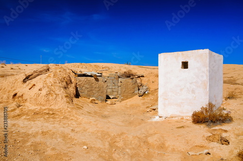 White building in Sahara desert  Tunisia  North Africa