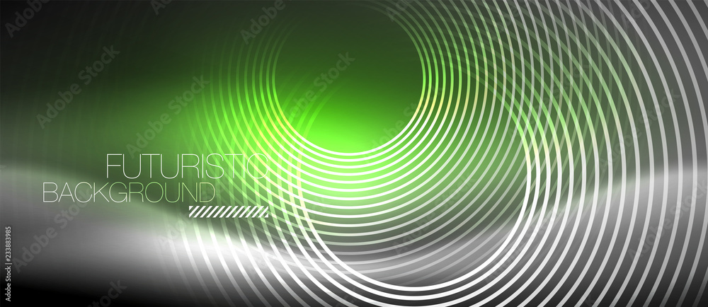 Fototapeta premium Neon circles abstract background, shiny lines