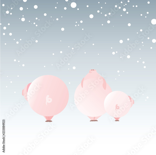  Pink, round piglets. Farm animals. Boar - a symbol of the new year. Little pigs. 