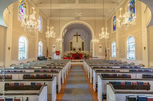 Canvas Print Interior of church with chandeliers