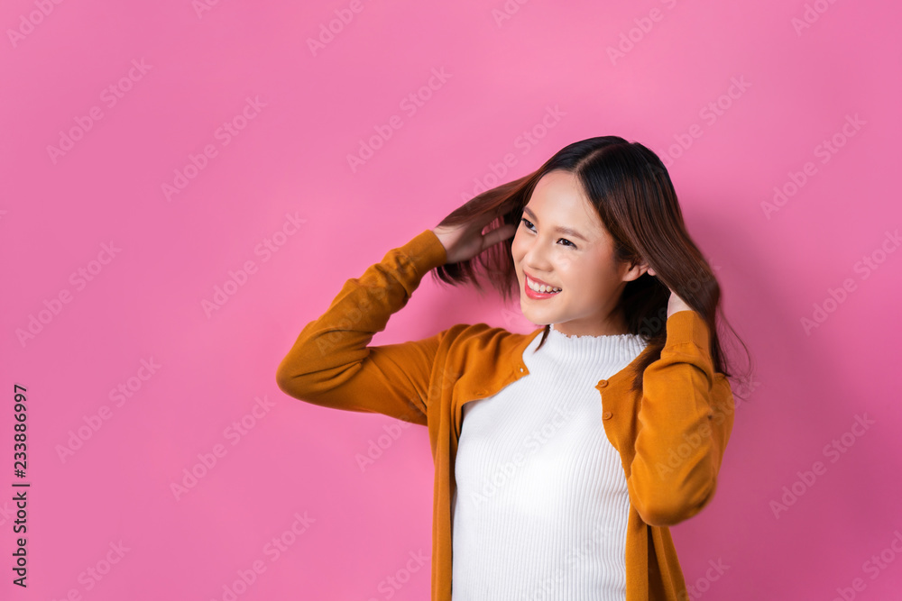 Asian women she is refreshing in background studio Asian women she is refreshing in background studio