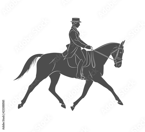 Equestrian sport. Jockey in uniform riding horse. Dressage