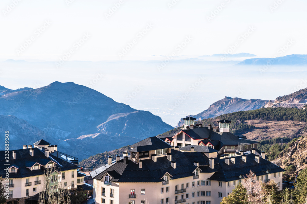 Town of Pradollano ski resort in Spain in Sierra Nevada