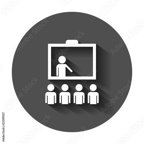 Training education icon in flat style. People seminar vector illustration with long shadow. School classroom lesson business concept.