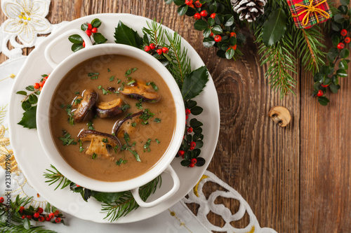 Canvas Print Traditional mushroom soup, made from porcini mushrooms