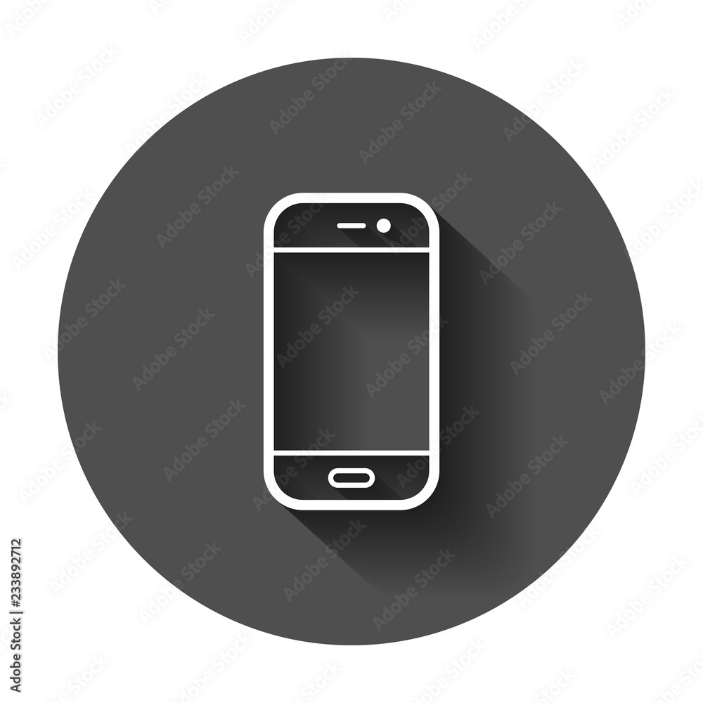 Smartphone icon in flat style. Phone handset vector illustration with long shadow. Smartphone business concept. Smartphone icon in flat style. Phone handset vector illustration with long shadow. Smartphone business concept.