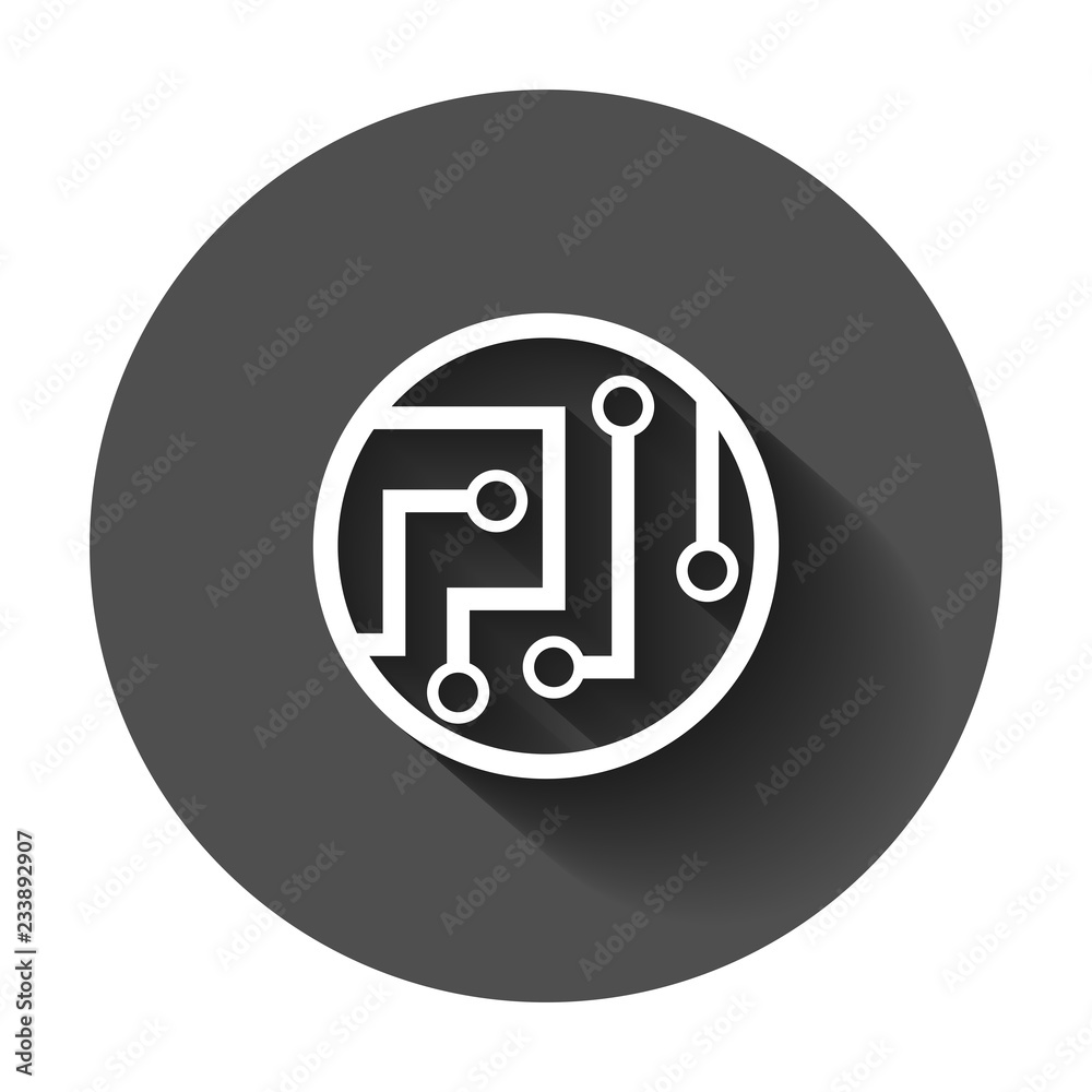 Circuit board icon in flat style. Technology microchip vector illustration with long shadow. Processor motherboard business concept. Circuit board icon in flat style. Technology microchip vector illustration with long shadow. Processor motherboard business concept.