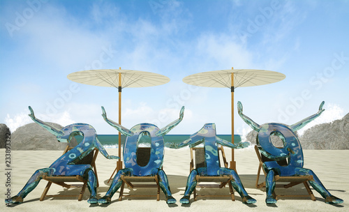 2018 New Year on the beach, 3D rendering image © Suwatchai