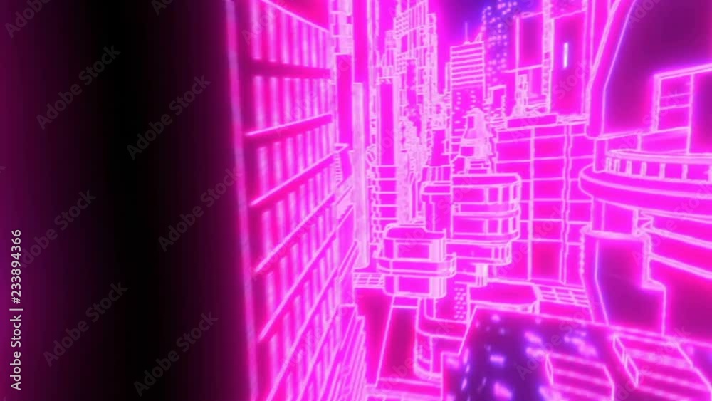 Neon low poly cityscape animation. Seamless retro futuristic background. Neon low poly cityscape animation. Seamless retro futuristic background.