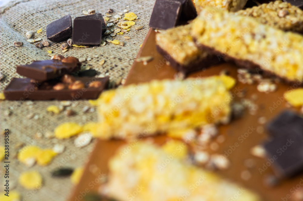 Granola Bars and chocolate with hazelnuts Granola Bars and chocolate with hazelnuts