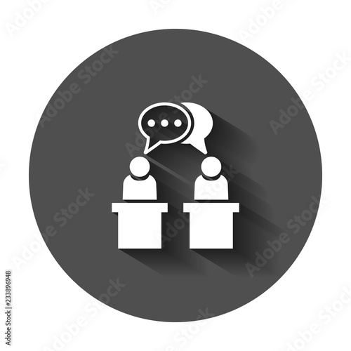 Politic debate icon in flat style. Presidential debates vector illustration with long shadow. Businessman discussion business concept.
