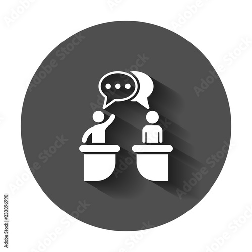 Politic debate icon in flat style. Presidential debates vector illustration with long shadow. Businessman discussion business concept.