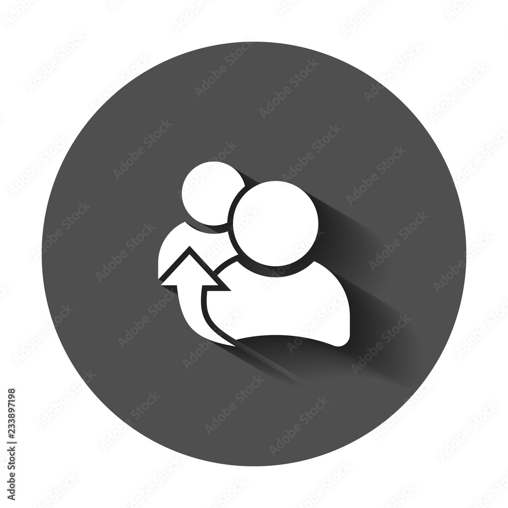 People referral icon in flat style. Business communication vector illustration with long shadow. Reference teamwork business concept. People referral icon in flat style. Business communication vector illustration with long shadow. Reference teamwork business concept.