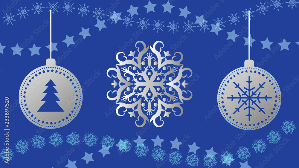Vector Christmas balls on snowflakes background. EPS 10.