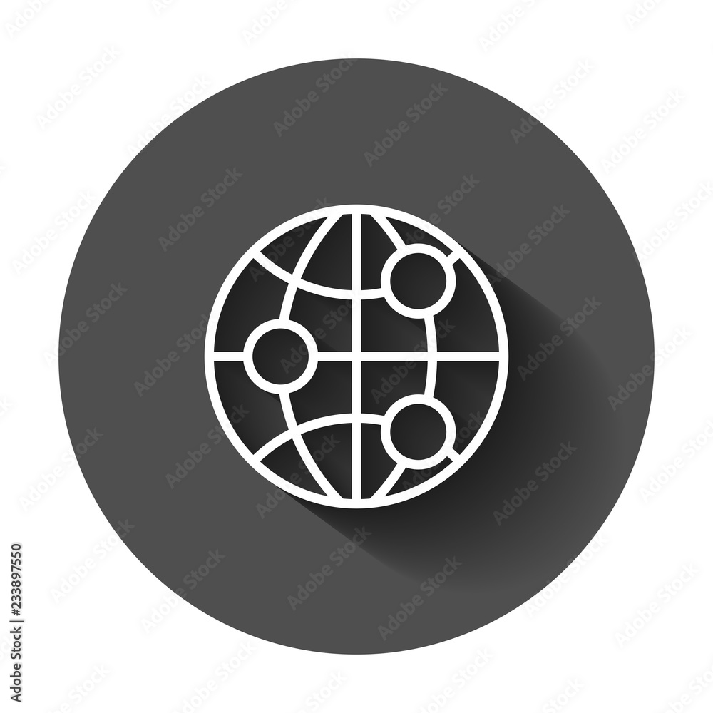 Earth planet icon in flat style. Globe geographic vector illustration with long shadow. Global communication business concept. Earth planet icon in flat style. Globe geographic vector illustration with long shadow. Global communication business concept.