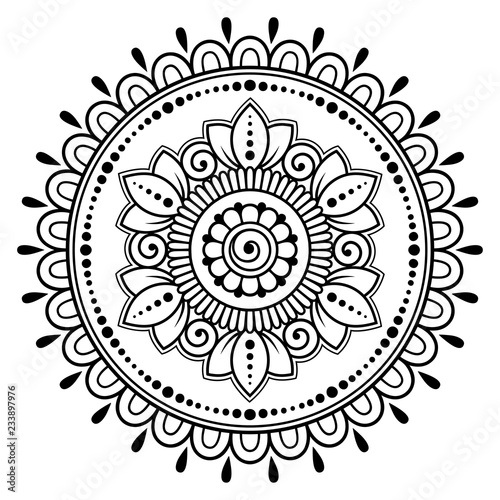 Fototapeta Okrągły wzór w formie mandali z kwiatkiem do Henny, Mehndi, tatuażu, dekoracji. Dekoracyjny ornament w etnicznym stylu orientalnym. Książka do kolorowania.