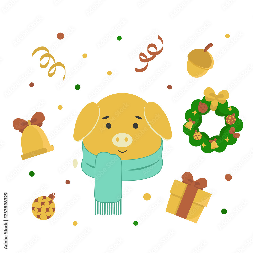 Fototapeta premium Design Christmas, new year. Pig in cartoon style