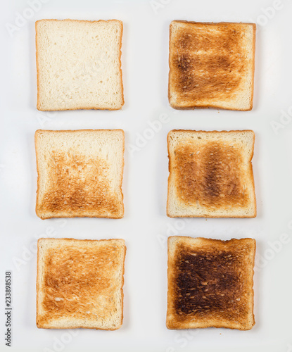 Set of six slices toast bread isolated on white