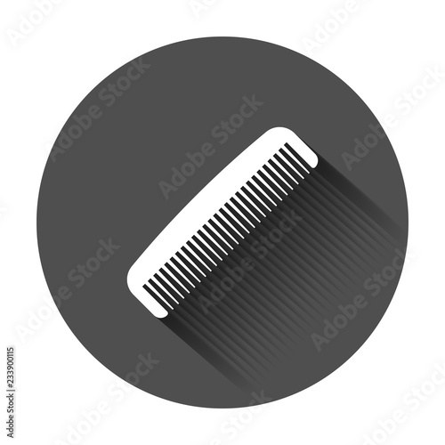 Hair brush icon in flat style. Comb accessory vector illustration with long shadow. Hairbrush business concept.
