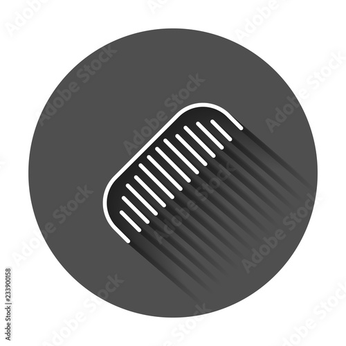 Hair brush icon in flat style. Comb accessory vector illustration with long shadow. Hairbrush business concept.