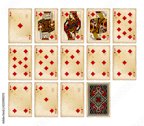 Playing cards of Diamonds suit in vintage style