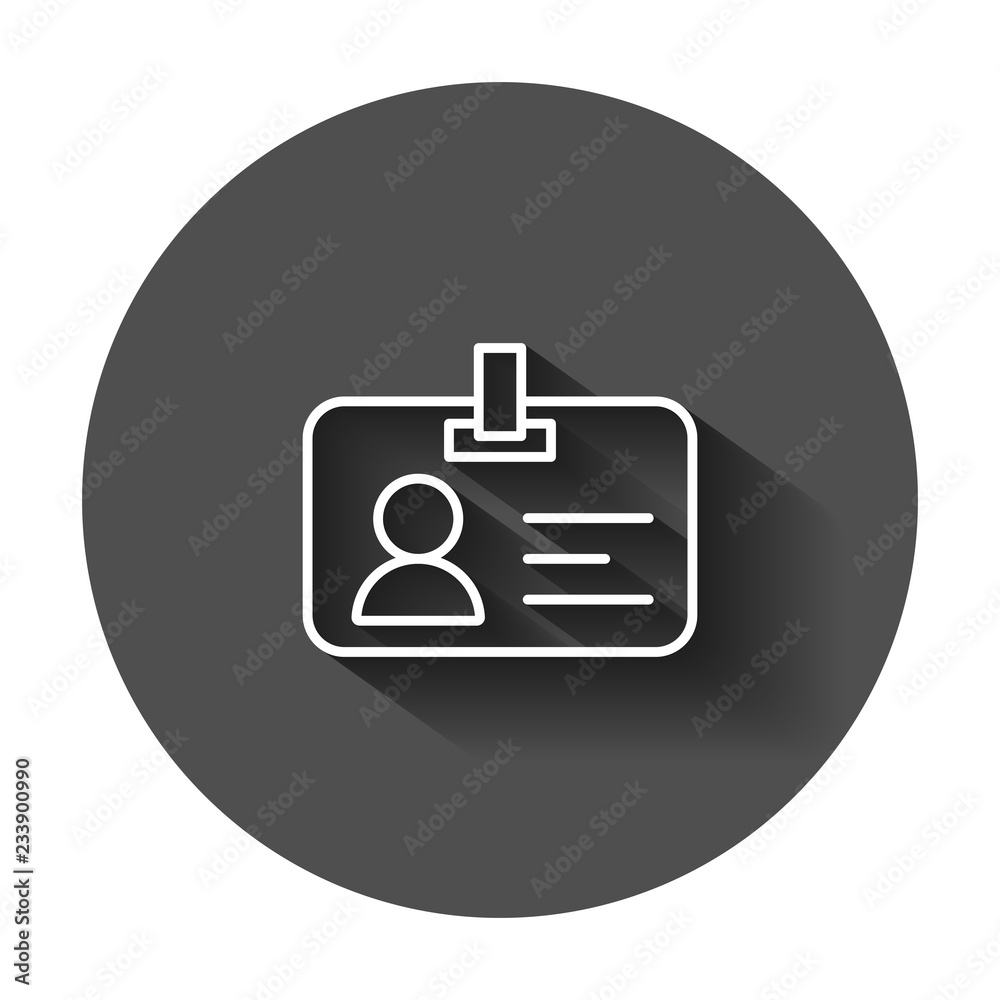 Id card icon in flat style. Identity badge vector illustration with long shadow. Access cardholder people business concept. Id card icon in flat style. Identity badge vector illustration with long shadow. Access cardholder people business concept.