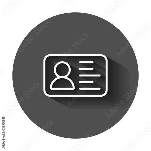 Id card icon in flat style. Identity badge vector illustration with long shadow. Access cardholder people business concept.