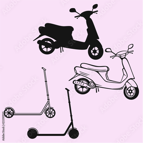 scooter and push scooter vector silhouette 