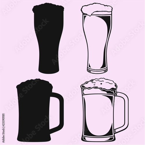glass of the beer with foam vector silhouette isolated