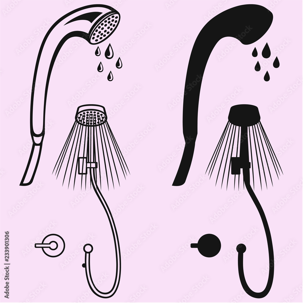 set of shower head with flowing water vector silhouette Stock Vector |  Adobe Stock