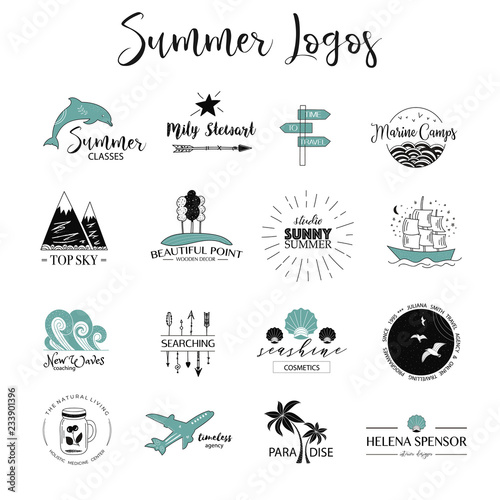 Summer logo templates. Travel logos set