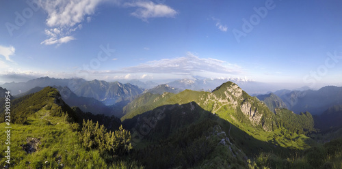 Panoramic view of lake Ledro and the Dolomites