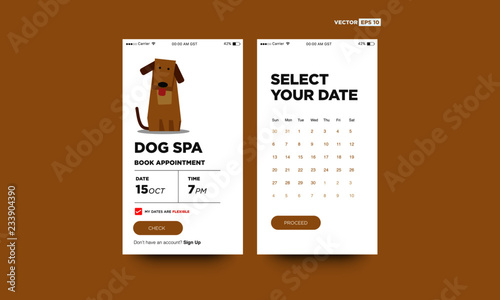 Dog Spa Book Appointment App Design for Smart Phones