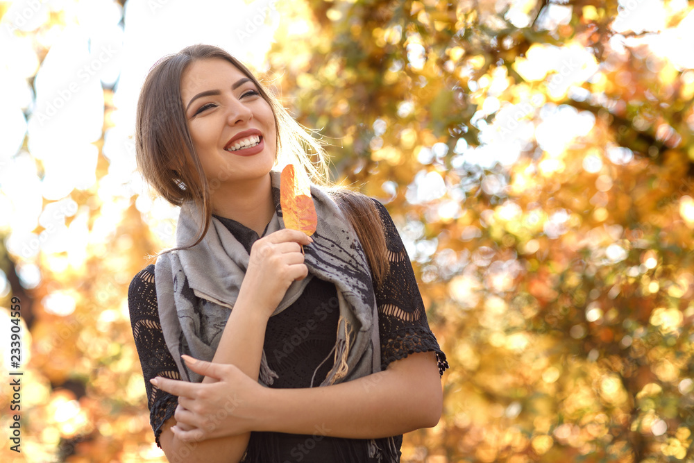 beautiful woman with gray scarft in autumn beautiful woman with gray scarft in autumn