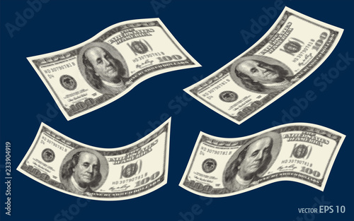 Dollar banknotes, us currency money bills vector
