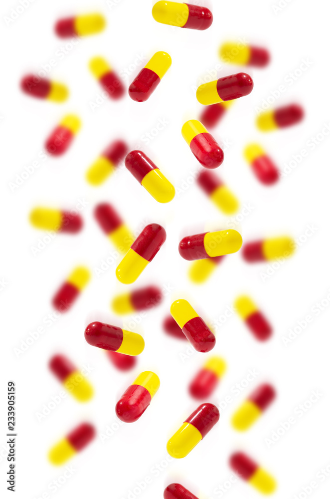 Pills and tablets falling drug