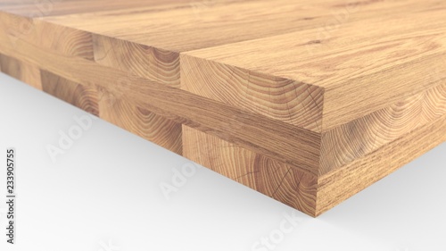 Glued wood structure. Lumber industrial wood texture, timber butts background. Butt end of a processed wooden beam. Glued beams. 3d illustration isolated