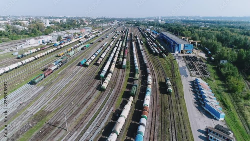 Logistics concept. many ways, freight trains re sorting. industrial