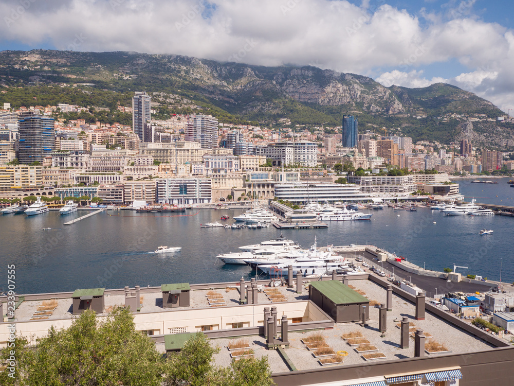 Panoramic view of Monte Carlo harbour in Monaco.