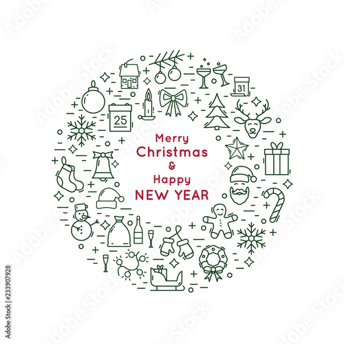Christmas and New Year line icon wreath. Vector illustration.
